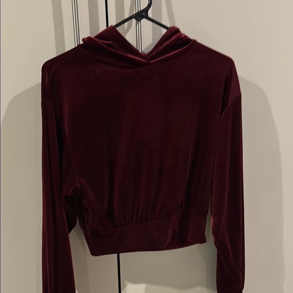Express Red Cropped Long Sleeve Sweatshirt